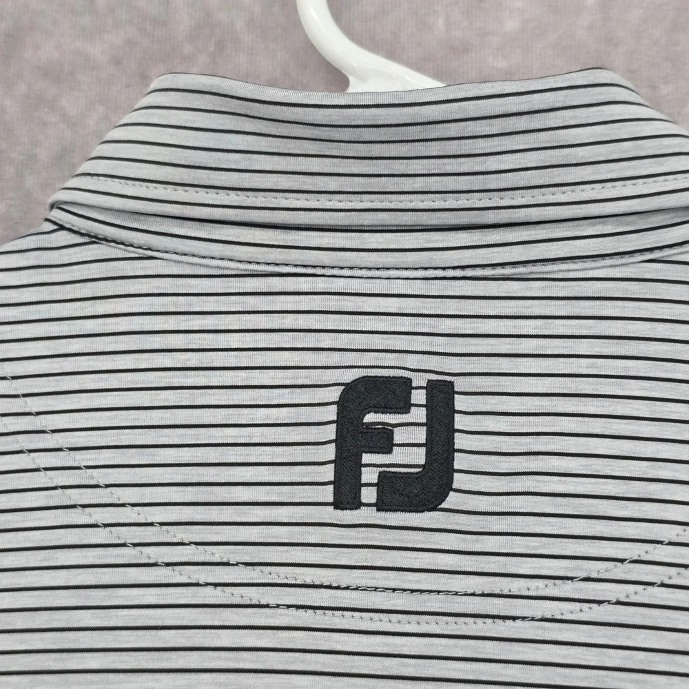 FootJoy Fj‎ Mens Medium Striped Golf Polo Shirt Performance Grey Hurricane Golf